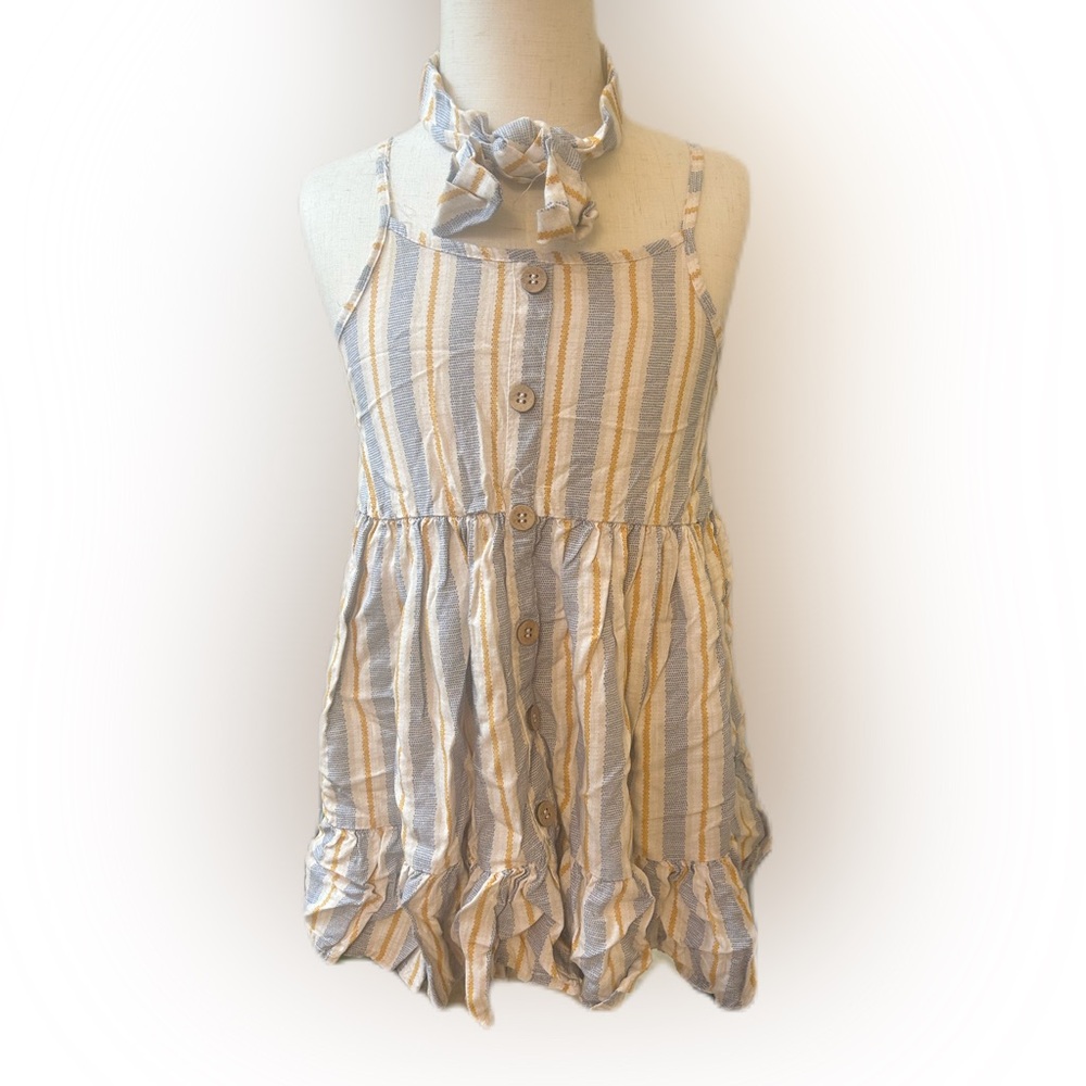 btween Button-Front Striped Dress with Bow